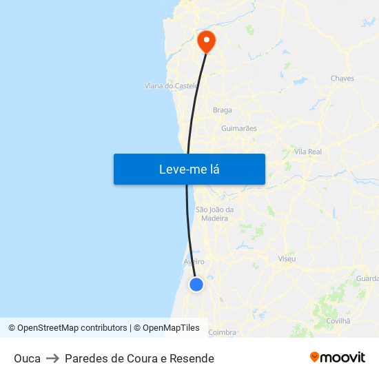 Ouca to Paredes de Coura e Resende map