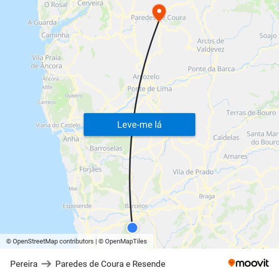 Pereira to Paredes de Coura e Resende map