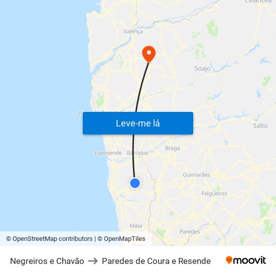 Negreiros e Chavão to Paredes de Coura e Resende map