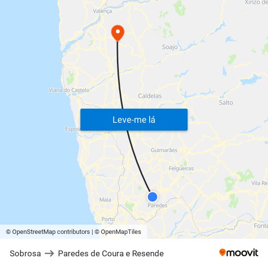 Sobrosa to Paredes de Coura e Resende map