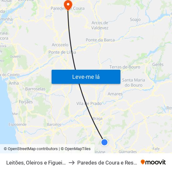 Leitões, Oleiros e Figueiredo to Paredes de Coura e Resende map