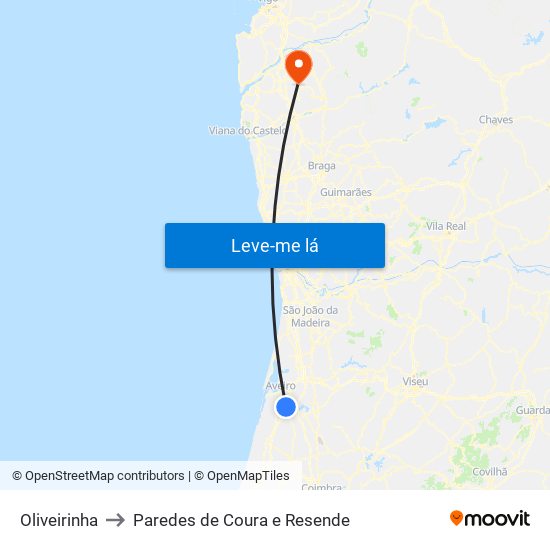 Oliveirinha to Paredes de Coura e Resende map