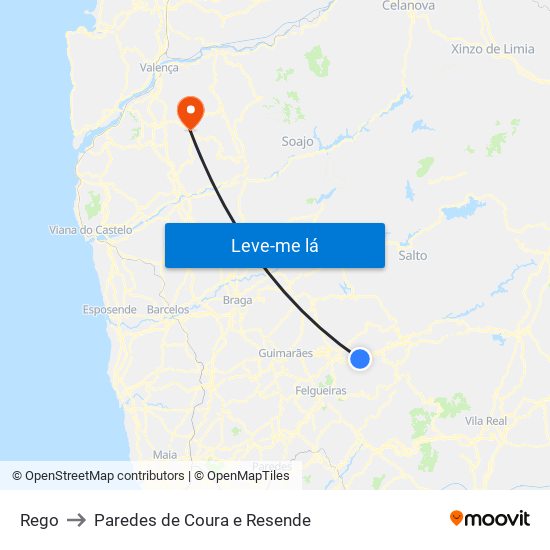 Rego to Paredes de Coura e Resende map