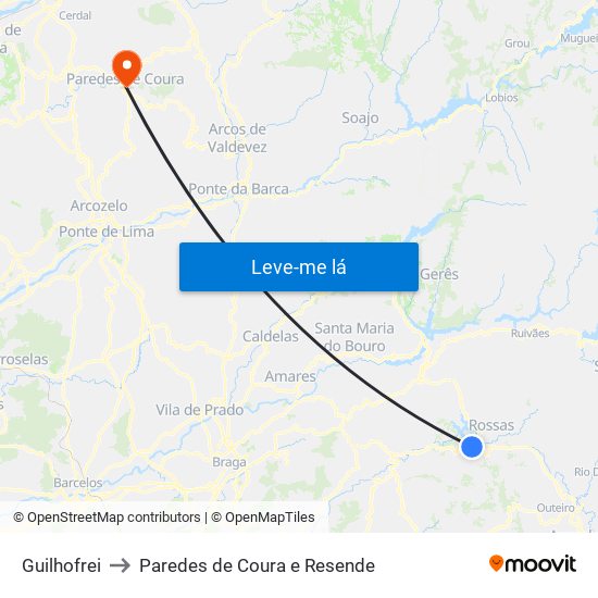 Guilhofrei to Paredes de Coura e Resende map