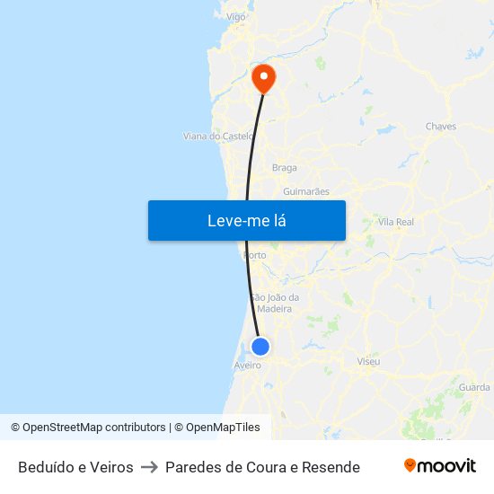 Beduído e Veiros to Paredes de Coura e Resende map