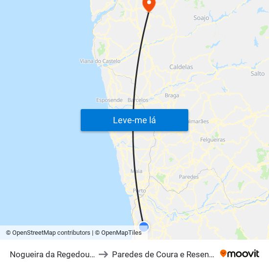 Nogueira da Regedoura to Paredes de Coura e Resende map