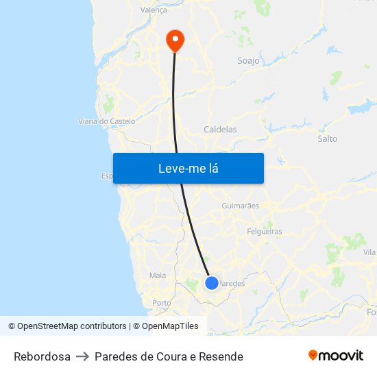 Rebordosa to Paredes de Coura e Resende map