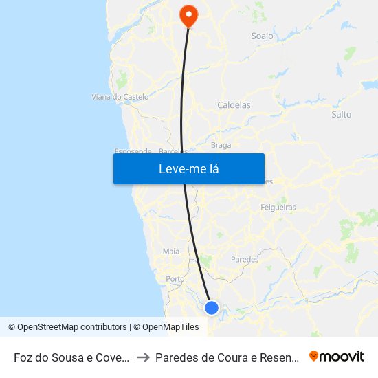 Foz do Sousa e Covelo to Paredes de Coura e Resende map