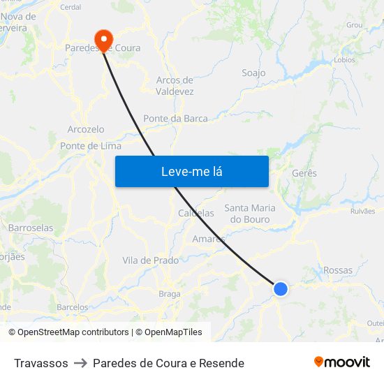 Travassos to Paredes de Coura e Resende map