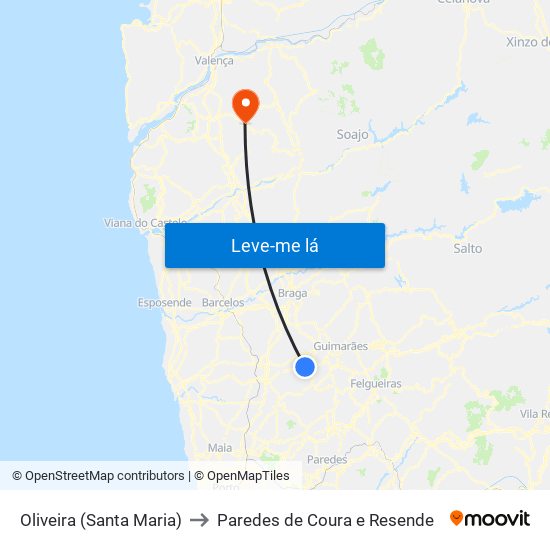 Oliveira (Santa Maria) to Paredes de Coura e Resende map