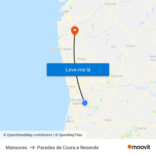 Mansores to Paredes de Coura e Resende map