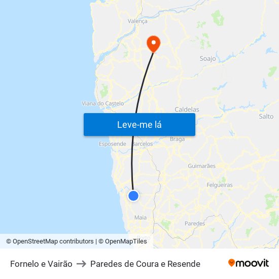 Fornelo e Vairão to Paredes de Coura e Resende map