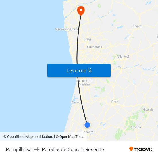 Pampilhosa to Paredes de Coura e Resende map