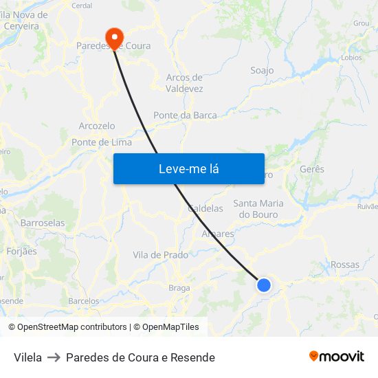Vilela to Paredes de Coura e Resende map