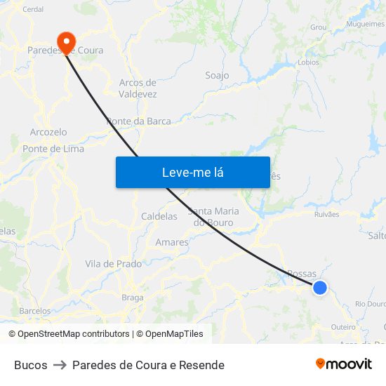 Bucos to Paredes de Coura e Resende map