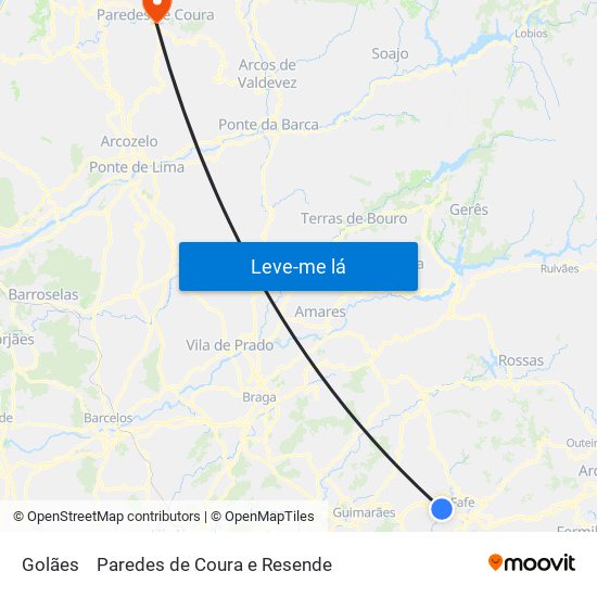 Golães to Paredes de Coura e Resende map