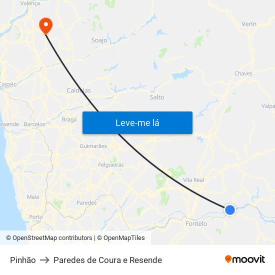 Pinhão to Paredes de Coura e Resende map