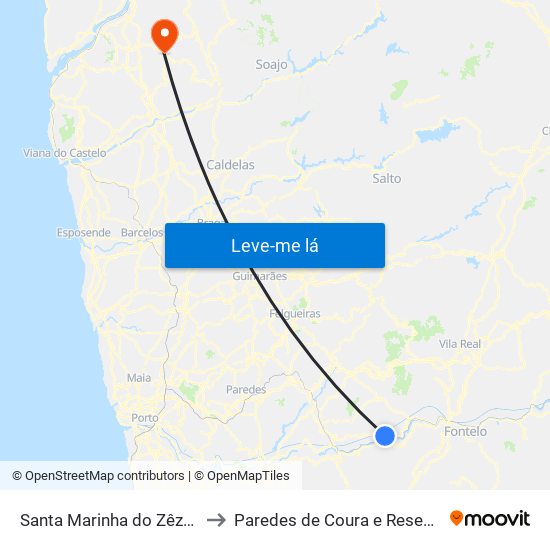 Santa Marinha do Zêzere to Paredes de Coura e Resende map