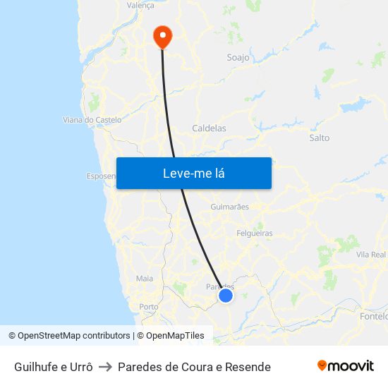 Guilhufe e Urrô to Paredes de Coura e Resende map