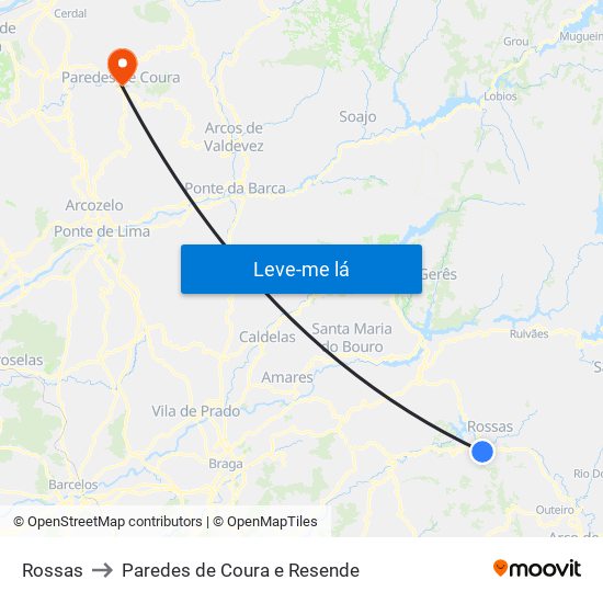 Rossas to Paredes de Coura e Resende map