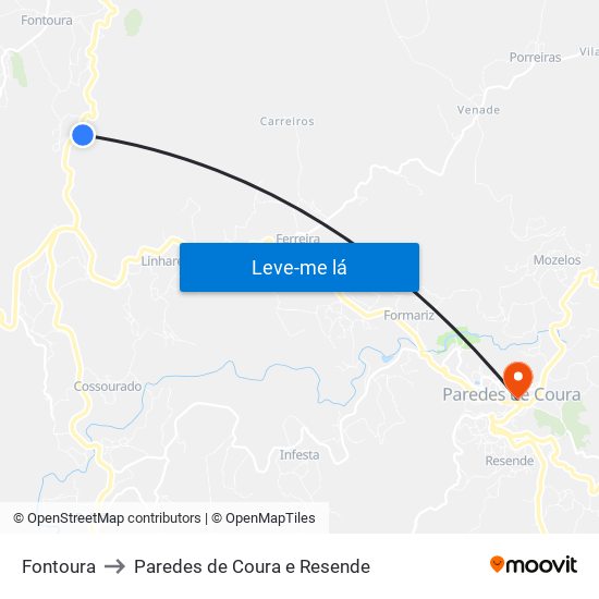 Fontoura to Paredes de Coura e Resende map