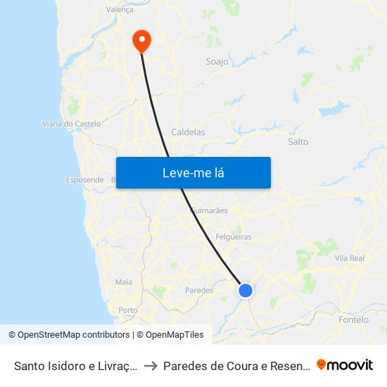 Santo Isidoro e Livração to Paredes de Coura e Resende map