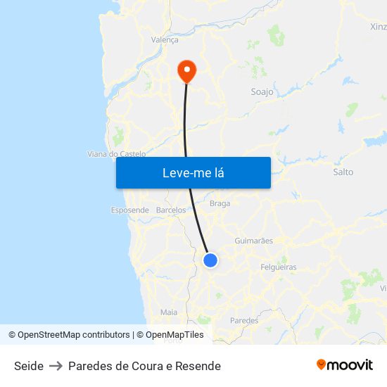 Seide to Paredes de Coura e Resende map