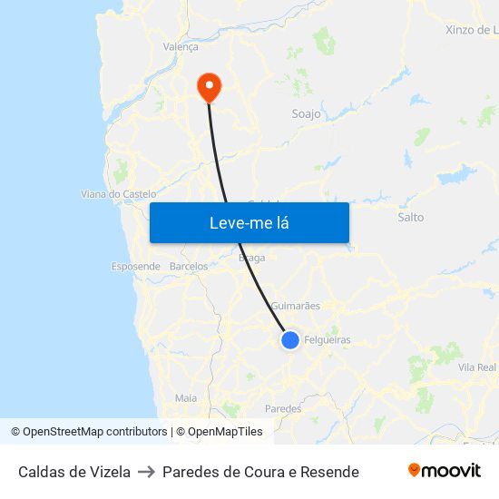 Caldas de Vizela to Paredes de Coura e Resende map