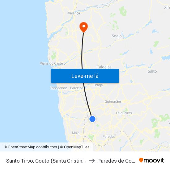 Santo Tirso, Couto (Santa Cristina e São Miguel) e Burgães to Paredes de Coura e Resende map