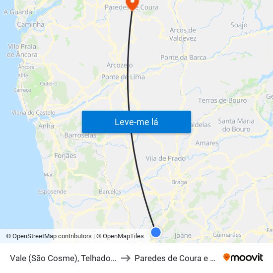 Vale (São Cosme), Telhado e Portela to Paredes de Coura e Resende map