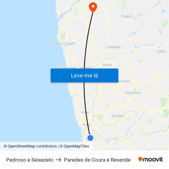 Pedroso e Seixezelo to Paredes de Coura e Resende map