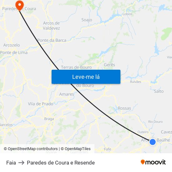 Faia to Paredes de Coura e Resende map