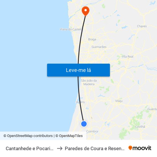 Cantanhede e Pocariça to Paredes de Coura e Resende map