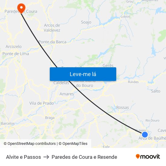 Alvite e Passos to Paredes de Coura e Resende map