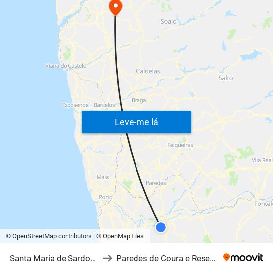 Santa Maria de Sardoura to Paredes de Coura e Resende map