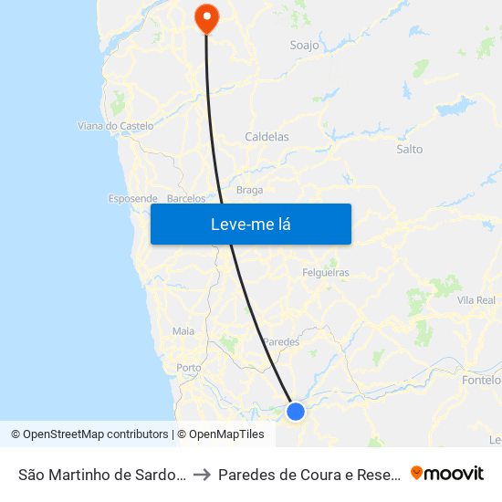 São Martinho de Sardoura to Paredes de Coura e Resende map