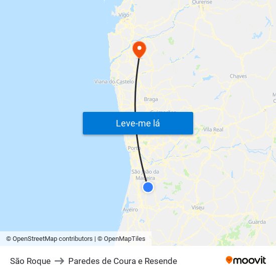 São Roque to Paredes de Coura e Resende map