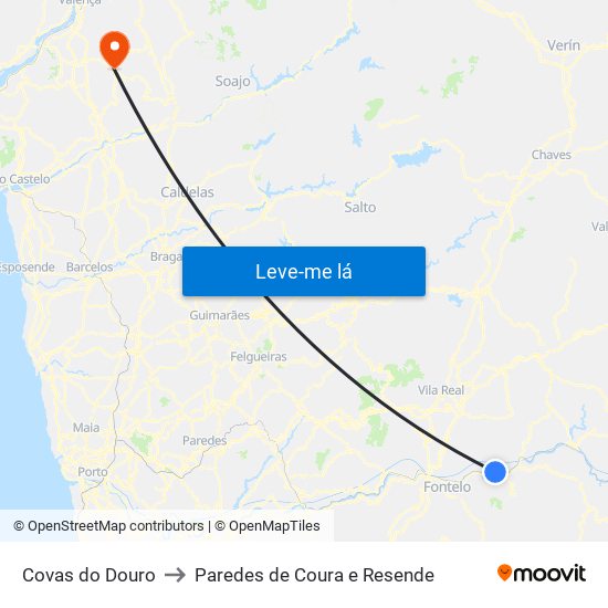 Covas do Douro to Paredes de Coura e Resende map