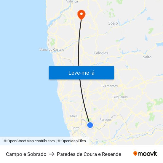 Campo e Sobrado to Paredes de Coura e Resende map
