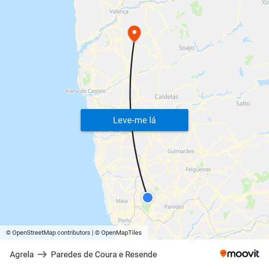 Agrela to Paredes de Coura e Resende map