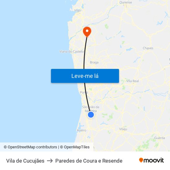 Vila de Cucujães to Paredes de Coura e Resende map