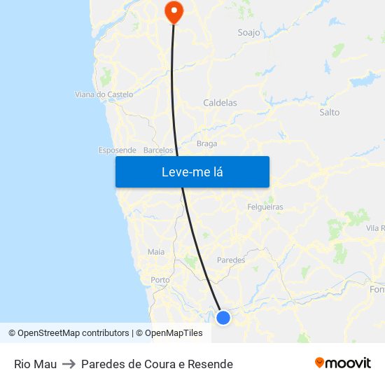 Rio Mau to Paredes de Coura e Resende map