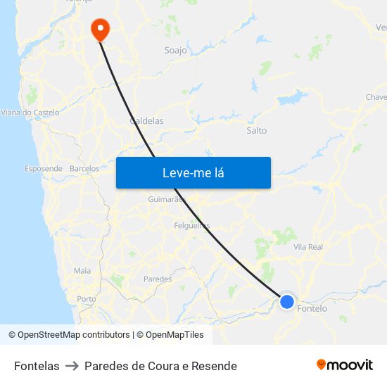 Fontelas to Paredes de Coura e Resende map