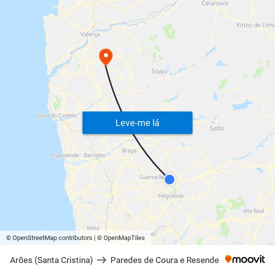 Arões (Santa Cristina) to Paredes de Coura e Resende map