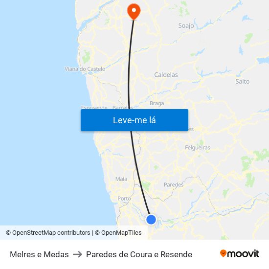 Melres e Medas to Paredes de Coura e Resende map