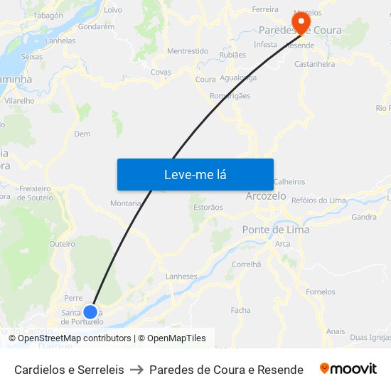Cardielos e Serreleis to Paredes de Coura e Resende map