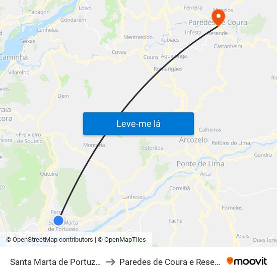 Santa Marta de Portuzelo to Paredes de Coura e Resende map