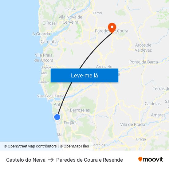 Castelo do Neiva to Paredes de Coura e Resende map