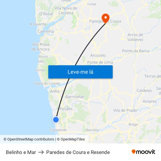 Belinho e Mar to Paredes de Coura e Resende map