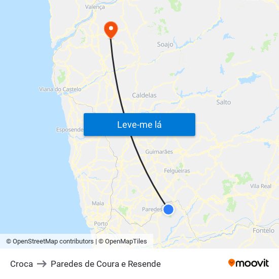 Croca to Paredes de Coura e Resende map